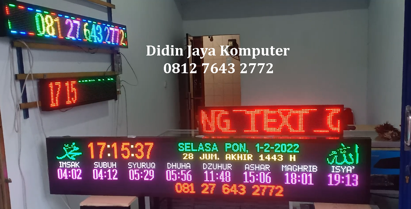 <p>Jadwal sholat otomatis ini menggunakan led rgb 36x196cm atau sama dengan dua meter. Kami menggunakan led dengan kualitas terbaik sehingga lebih awet dan tidak mudah rusak serta perawatannya yang mudah. Kami memberikan harga yang murah agar dapat dijangkau semua kalangan sehingga mereka dapat merasakan juga manfaat dari jadwal sholat otomatis ini.</p>